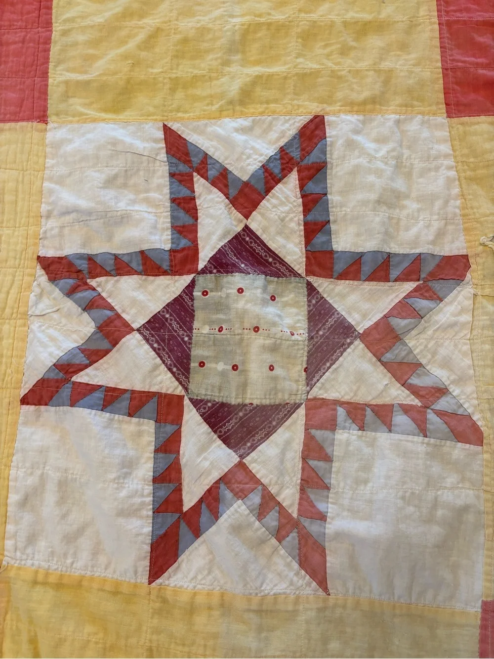 Handmade Star Patchwork Quilt/ coverlet Vintage- some tears and fading.
